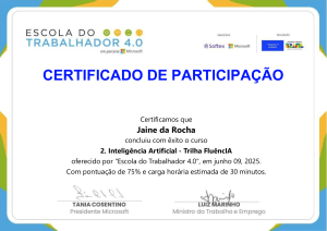 Certificado de Participa&ccedil;&atilde;o: Curso de IA - Escola do Trabalhador 4.0