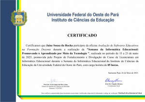 Certificado: Avalia&ccedil;&atilde;o de Softwares na Forma&ccedil;&atilde;o Docente