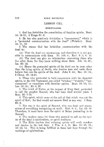 Spiritualism: Bible Doctrines Lesson on Familiar Spirits