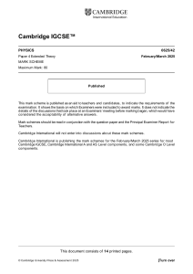 IGCSE Physics 0625/42 Mark Scheme: Feb/Mar 2025