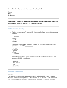 Sports Writing Worksheet: Advanced Practice for Journalism Students