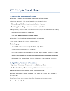 CS101 Quiz Cheat Sheet: Computers, Python, Algorithms & Flowcharts
