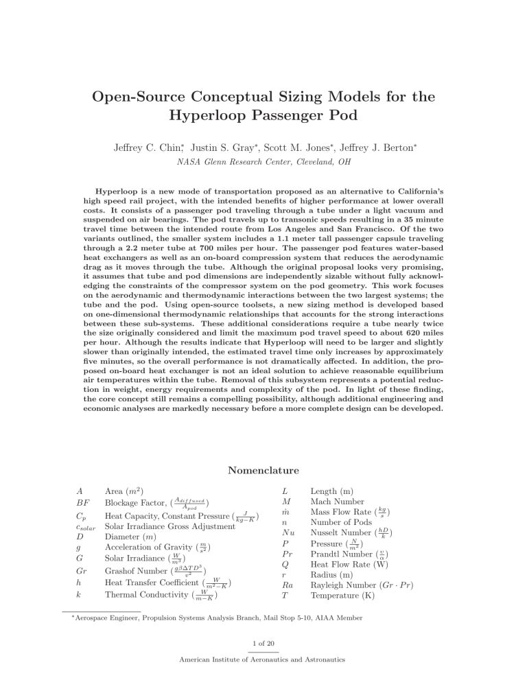 Hyperloop Passenger Pod Sizing Models: An Open-Source Approach