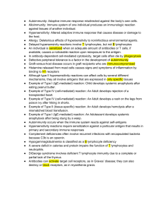 Immunology Concepts: Autoimmunity, Hypersensitivity & Immune Deficiencies