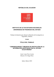 Ciberseguridad y Medidas de Protecci&oacute;n de la Informaci&oacute;n en Ecuador