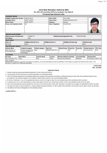 JoSAA 2023 Provisional Seat Allotment Letter - IIT Indore Chemical Engg