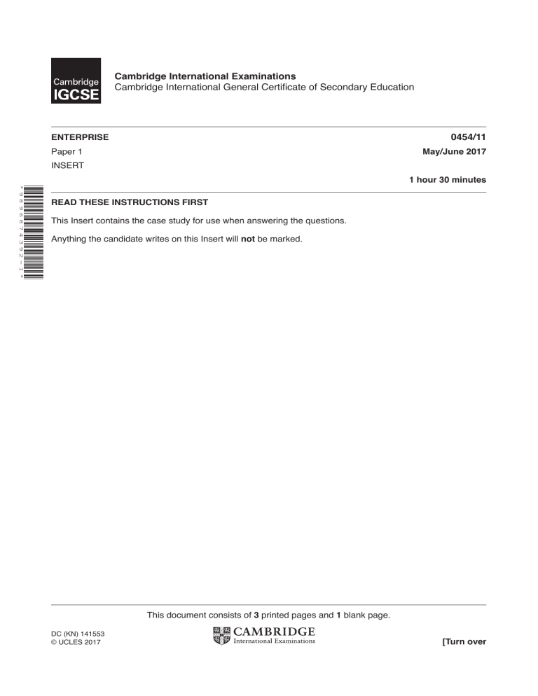 IGCSE Enterprise Paper 1 Insert: Saba Sauces Case Study (May/June 2017)