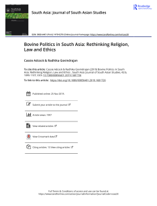 Bovine Politics in South Asia: Religion, Law, Ethics & Human-Animal Relations