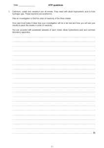 Metal Reactivity Investigation Worksheet