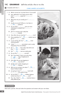 English Grammar: Definite Article 'The' Exercise