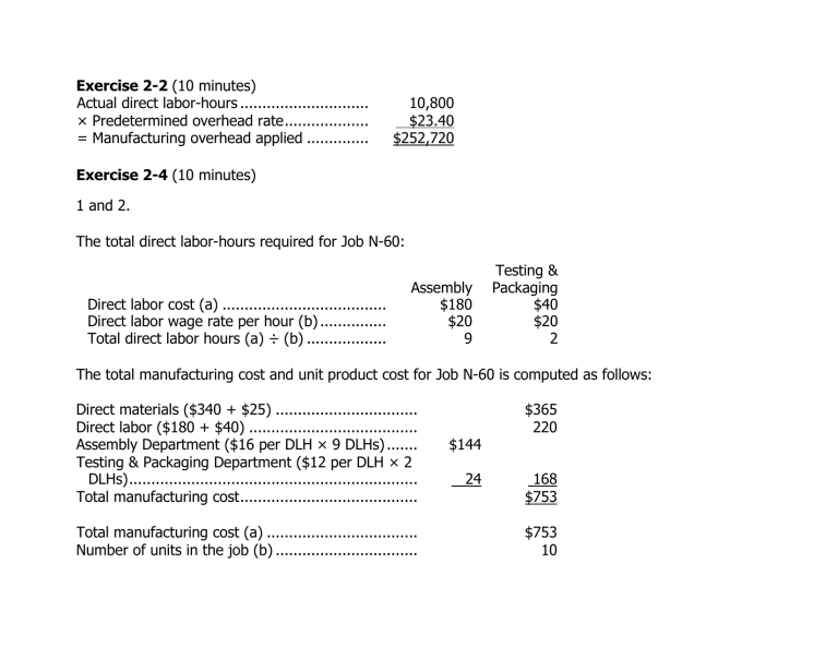 Cost Accounting Exercise Solutions: Overhead & COGS