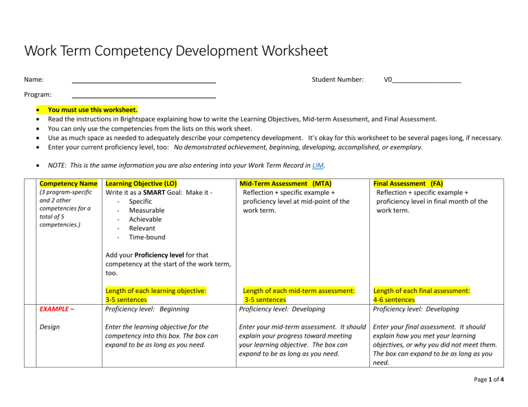 Work Term Competency Development Worksheet