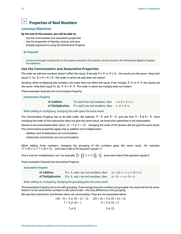 Real Number Properties: Commutative, Associative, Distributive