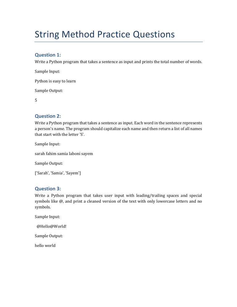 Python String Method Practice Questions
