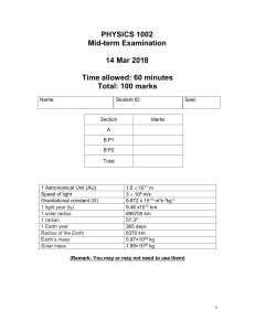 Physics 1002 Mid-term Exam - Astronomy & Mechanics