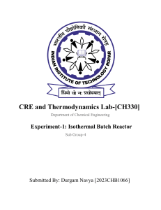 Isothermal Batch Reactor Lab Report: Saponification & Activation Energy
