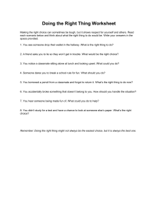 Doing the Right Thing Worksheet: Ethical Choices for Students