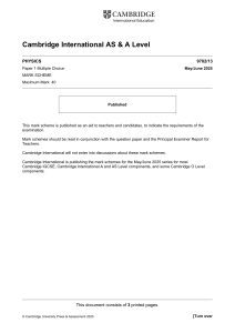 Cambridge AS & A Level Physics 9702/13 Mark Scheme May/June 2025