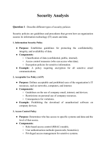 Security Analysis: Policies, Risk Reduction, and Data Privacy