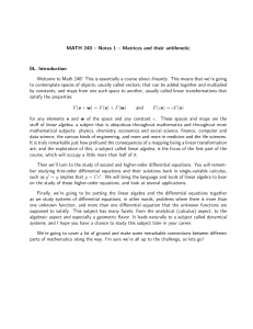 Math 240: Matrices, Linear Algebra & Differential Equations