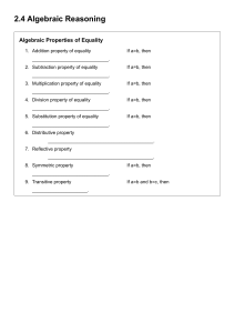 Algebraic Properties of Equality Worksheet