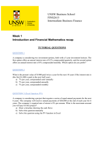 FINS2615 Intermediate Business Finance: Financial Math Tutorial Questions