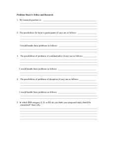 Research Ethics Problem Sheet: Harm, Confidentiality, Deception, IRB