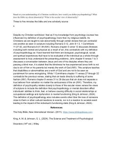Psychopathology: Christian Worldview vs. Secular Views & Bible