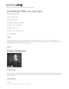 I'm Nobody! Who are you? (260) by Emily Dickinson - poets.org