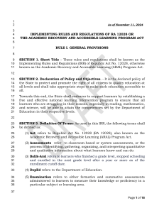 IRR of RA 12028: Academic Recovery and Accessible Learning Program Act
