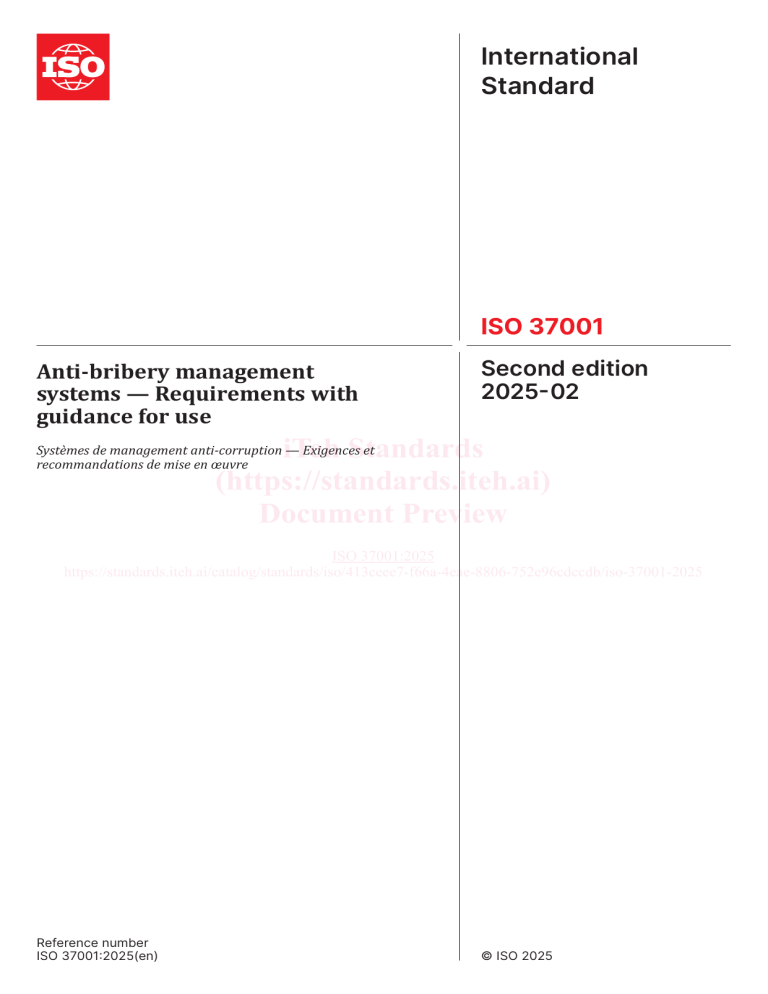 Iso 37001 Checklist.pdf ISO 37001:2025 Anti-bribery Management Systems Standard