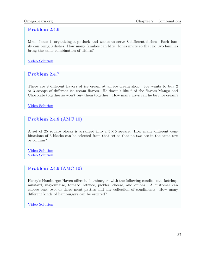 Combinations Problems & Solutions | OmegaLearn Math Practice