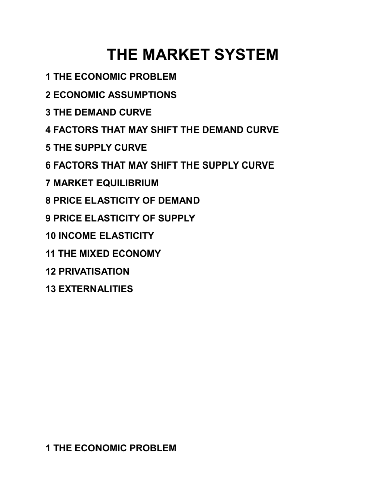 The Market System: Economic Problem, Assumptions, and Demand Curve