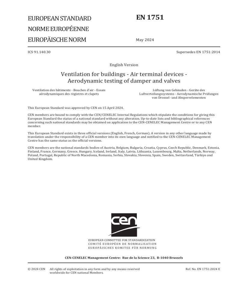 EN 1751:2024 - Aerodynamic Testing of Dampers & Valves in HVAC Systems