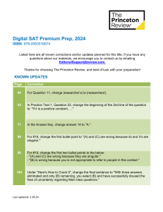 Digital SAT Premium Prep 2024: Princeton Review Corrections & Updates
