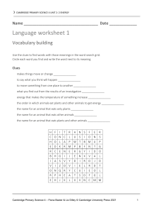 Cambridge Primary Science 4: Energy & Food Chains Worksheet