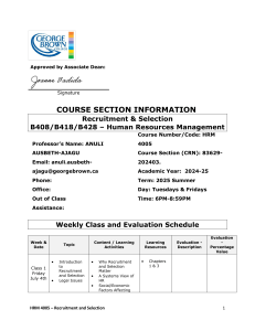 HRM 4005 Recruitment & Selection Syllabus - George Brown College