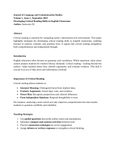 Developing Critical Reading Skills in English Classrooms | Journal Article