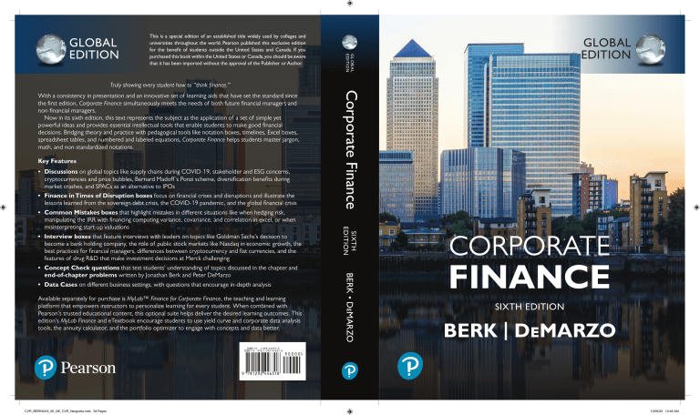 Corporate Finance Sixth Edition: Berk & DeMarzo Global Edition