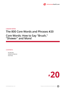 Vietnamese Core Words #20: Brush, Shower & More - Lesson Notes