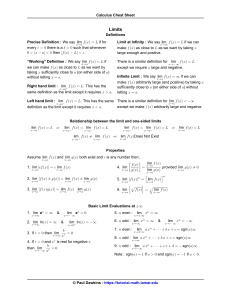 Calculus Cheat Sheet: Limits Definitions & Properties
