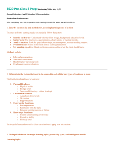 Health Education & Communication: Learning Needs & Styles Prep