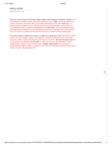 Single Motherhood: Causes, Consequences, and Social Impact