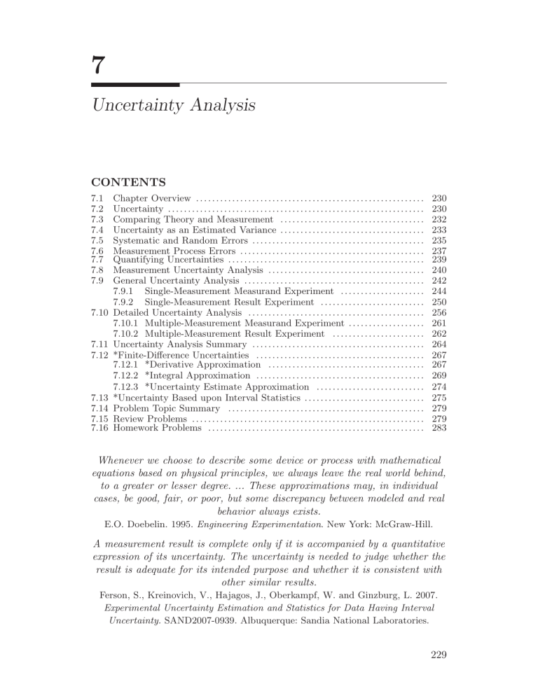 Uncertainty Analysis in Engineering & Science: Measurement & Data