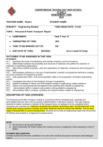 Engineering Studies Year 12 Assessment Task: Personal & Public Transport Report