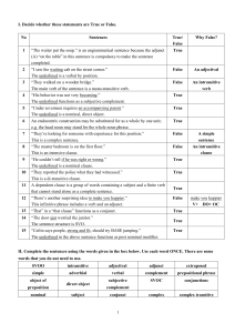 English Grammar & Syntax Exercises: True/False, Fill-in, Analysis