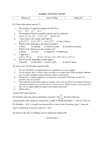 Physics XI Test Paper: Measurements, Units & Significant Figures