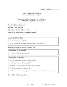 MAST20009 Vector Calculus Exam Paper - University of Melbourne 2014