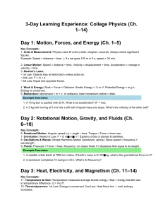 College Physics 3-Day Study Guide: Motion, Forces, Energy, Heat