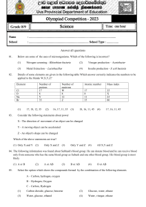 Science Olympiad Competition 2023 - Grade 8/9 Exam Paper